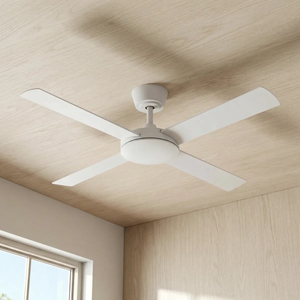 fanco-eco-silent-pro-52-inch-white-with-light-close-up-insitu-in-wood-texture.webp