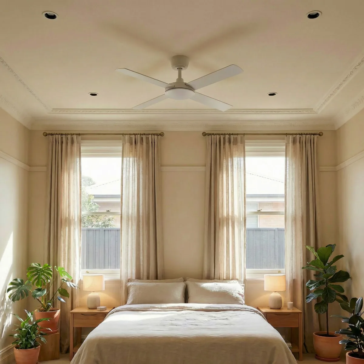 fanco-eco-silent-pro-52-inch-white-with-light-in-cosy-bedroom-front.webp