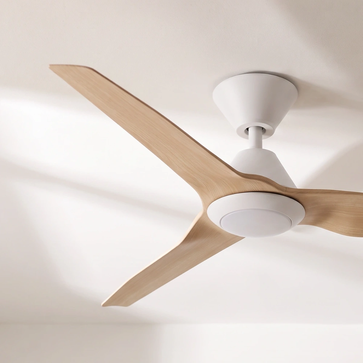 fanco-infinity-id-dc-48-inch-ceiling-fan-with-led-light-white-with-beechwood-timber-style-blades-angled-close-up-insitu.
