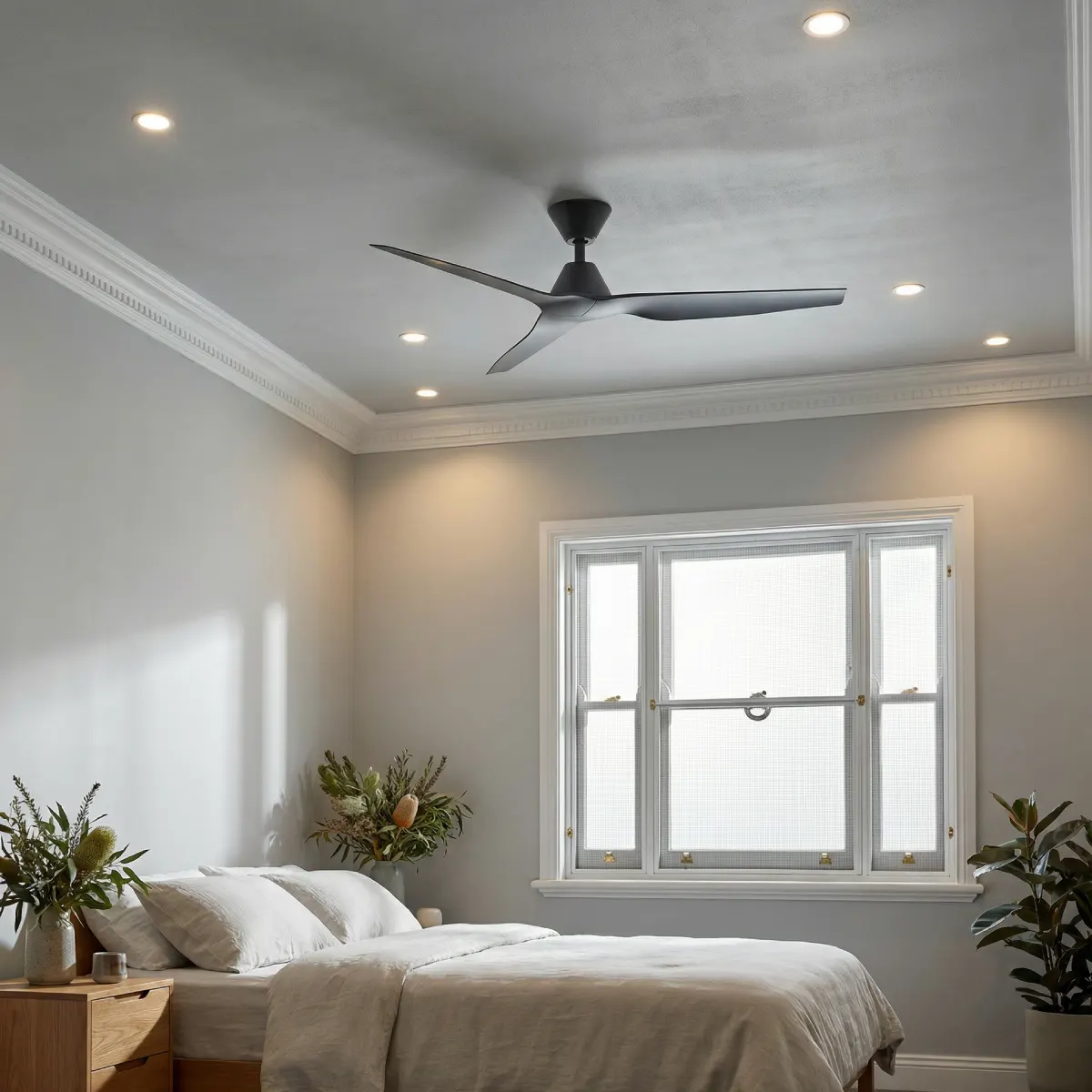 fanco-infinity-id-dc-54-inch-black-no-light-installed-in-modern-bedroom.webp