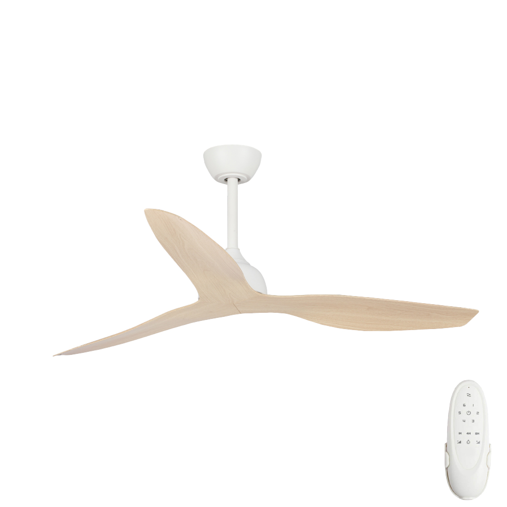 Eco Style DC Ceiling Fan by Fanco with Remote – White with Beechwood Timber Style ABS Blades 52″ (Timber Look White)