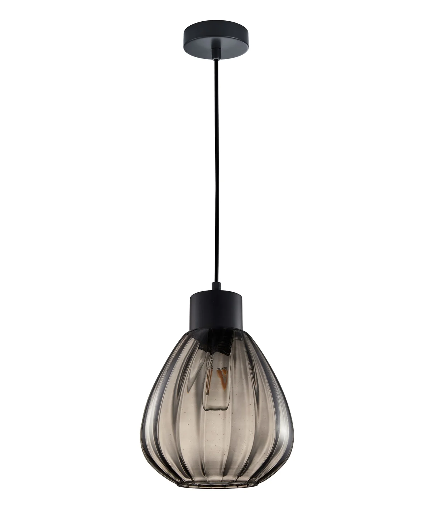 [TULIP2] PENDANT ES 72W BLK Smoke Wine Glass Ribbed OD200mm x H200mm