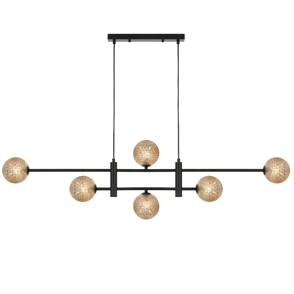[TYSON PE06-BK] TYSON 6LT PENDANT 6x6wG9max KIT L1300 W120 H355 CAB2m ANT GOLD/ AMBER TEAR PATTERN (BLACK METAL)