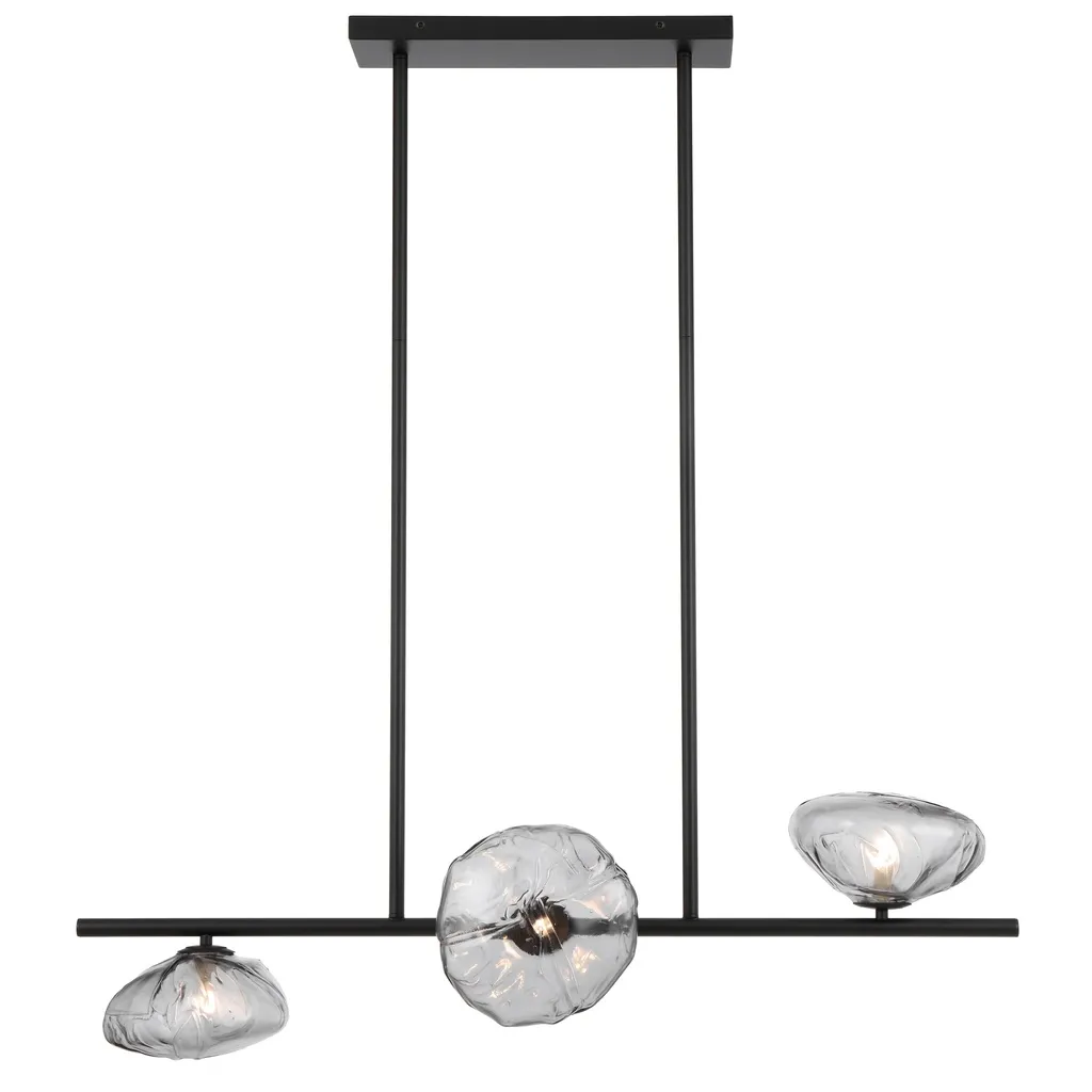 [ZECCA PE3H-BKSM] ZECCA 3 HORIZONTAL LTS PENDANT 3x6wG9max GLASS D200 (BLACK SMOKE GLASS)