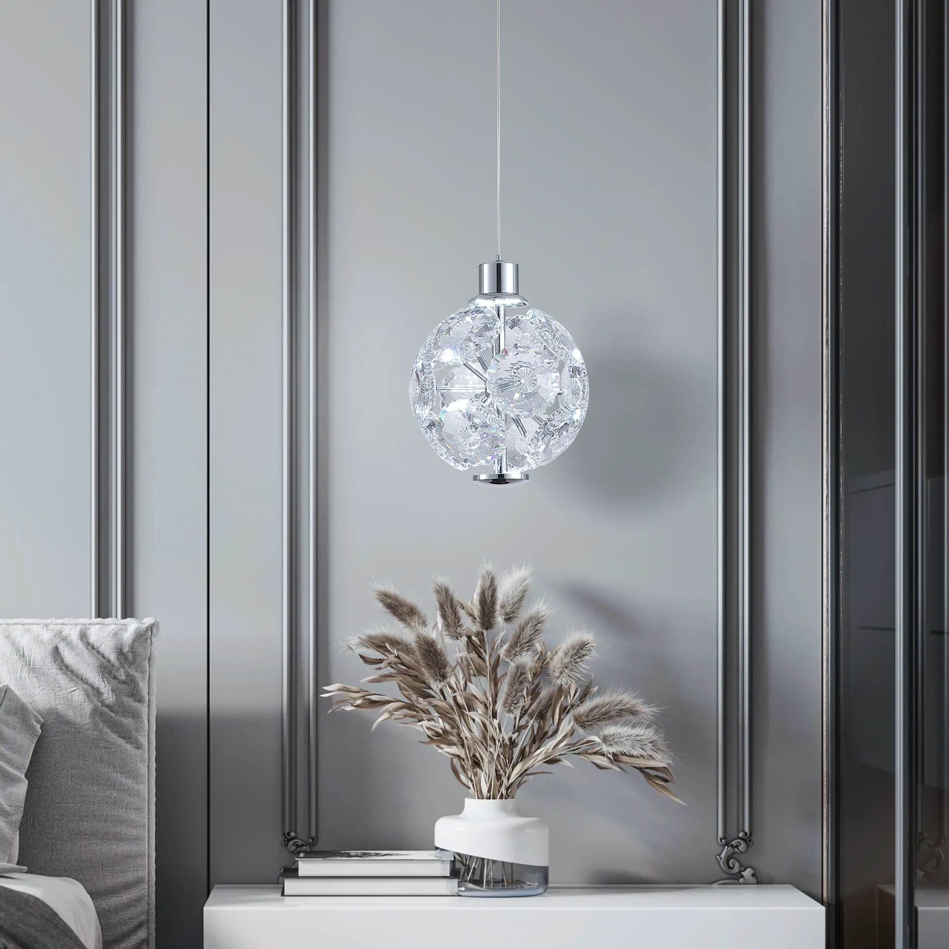 [D9088-1-CH6K] ADRIANA CHROME 1 LIGHT PENDANT (Daylight)