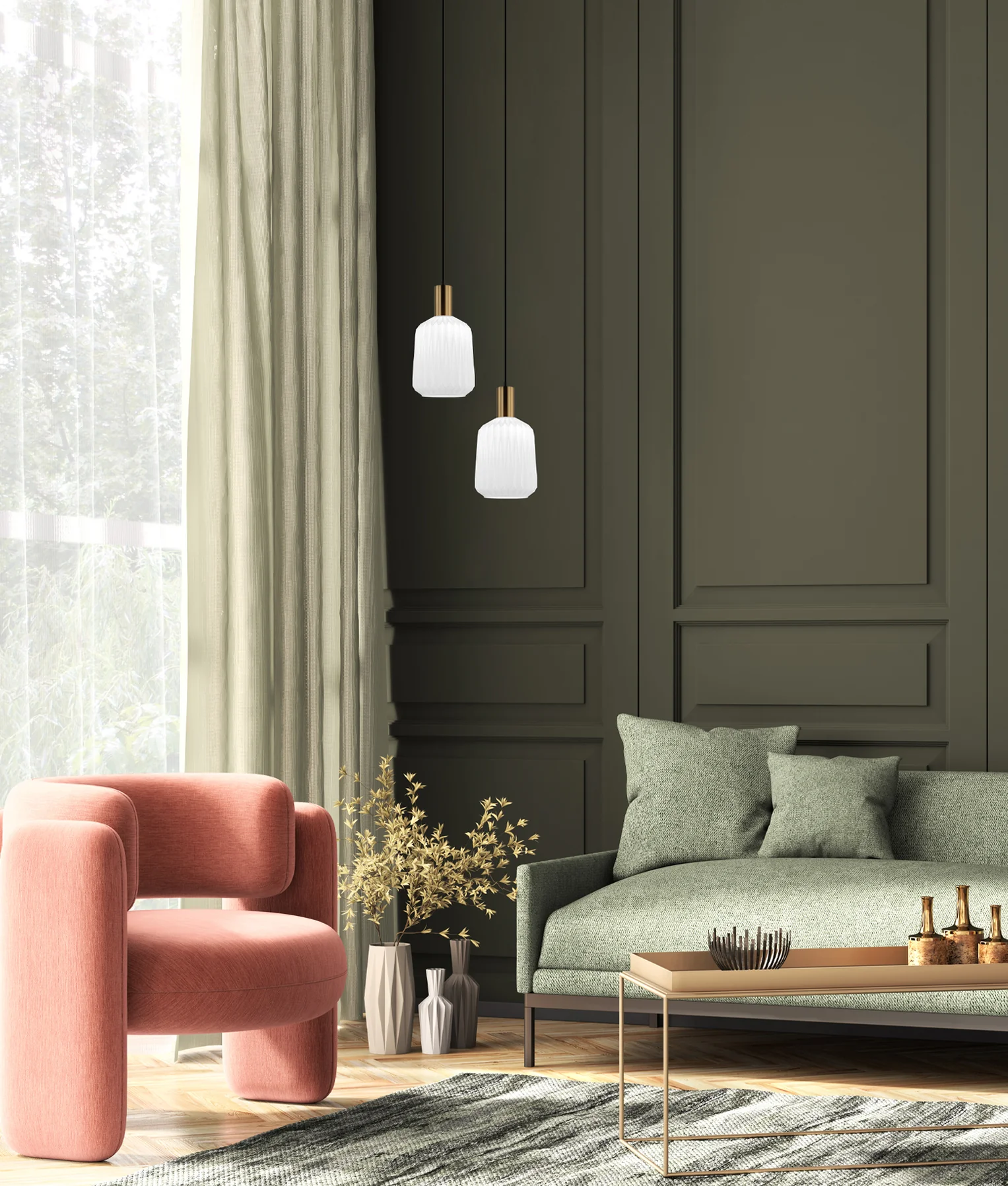 PAPEL BRASS JAR GLASS 1 PENDANT LIGHT