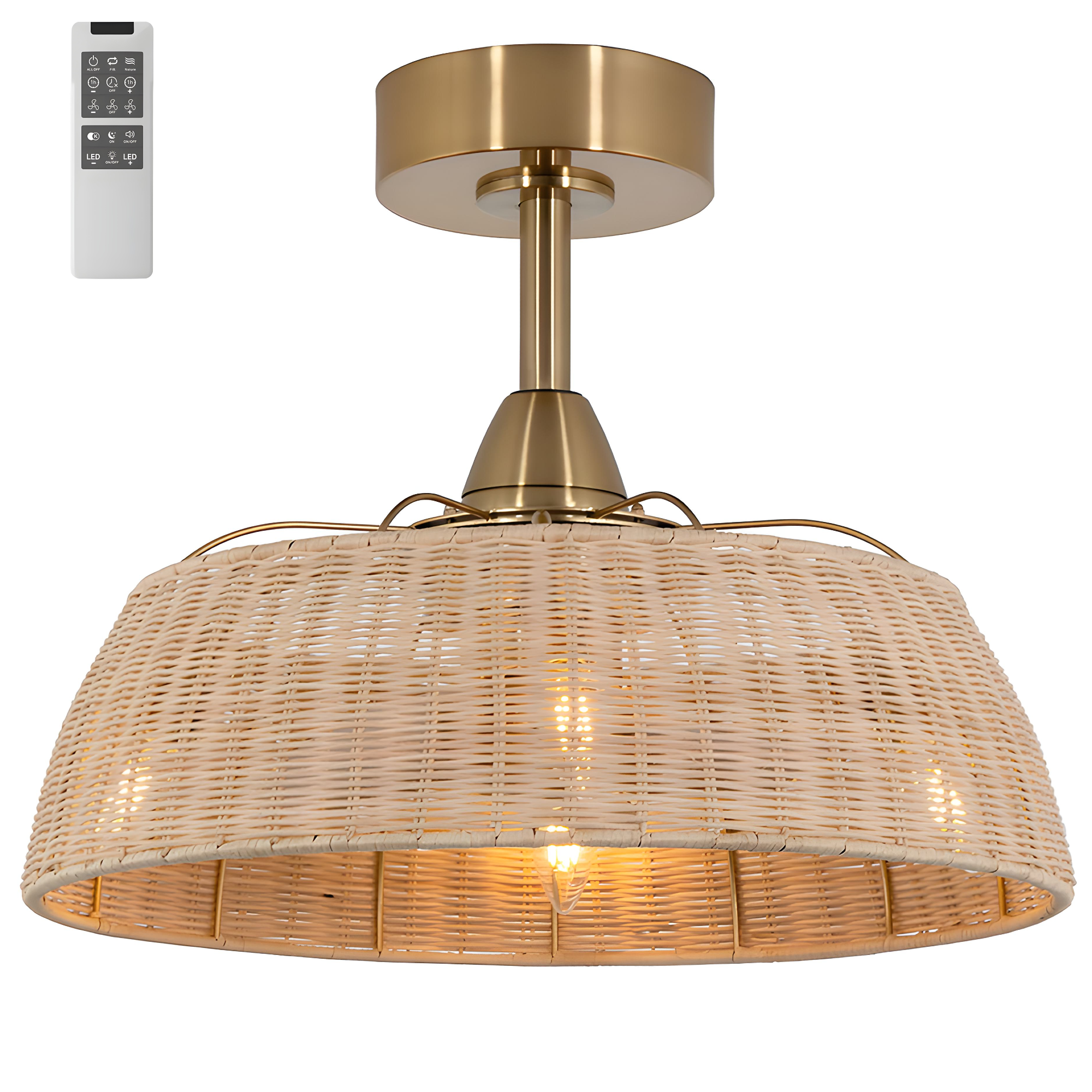 Vencha Harlow Woven Rattan Shade 14" DC Ceiling Fan with LED Light and Remote