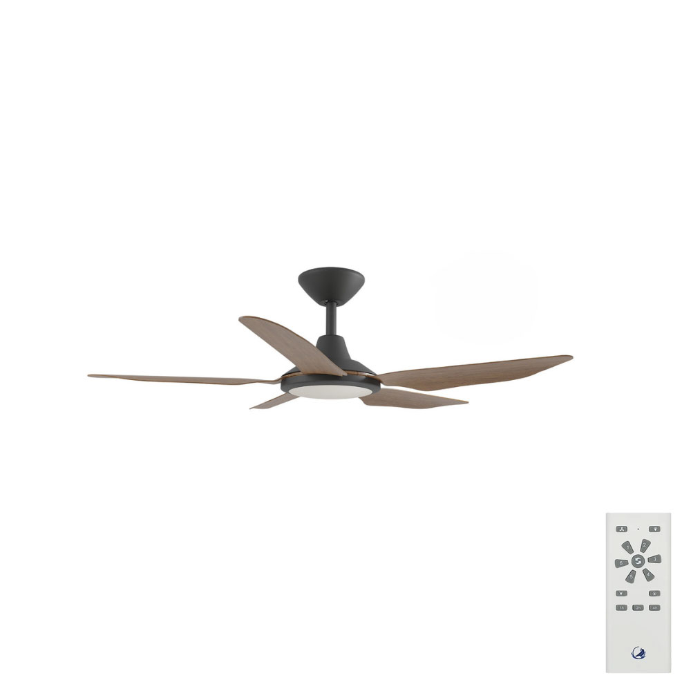 [W-CFADST1LBL-KO] Storm DC Ceiling Fan by Calibo with LED Light – Black with Koa Timber Style ABS Blades 42″