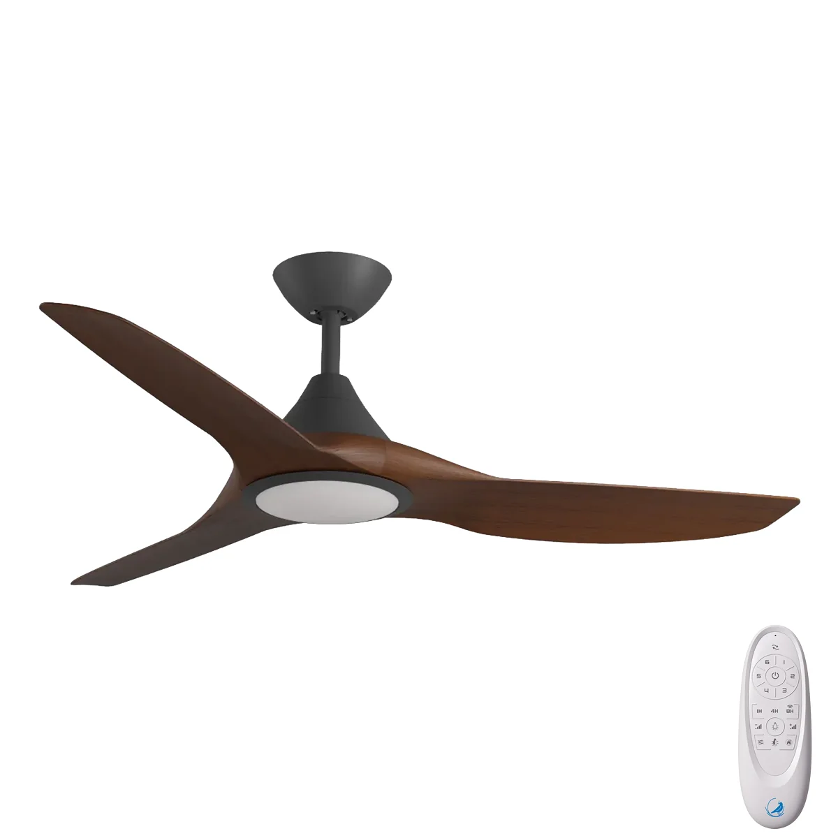 [W-CFADCF23LBL-KO] CloudFan SMART DC Ceiling Fan by Calibo with LED Light – Black with Koa Timber Style ABS Blades 52″