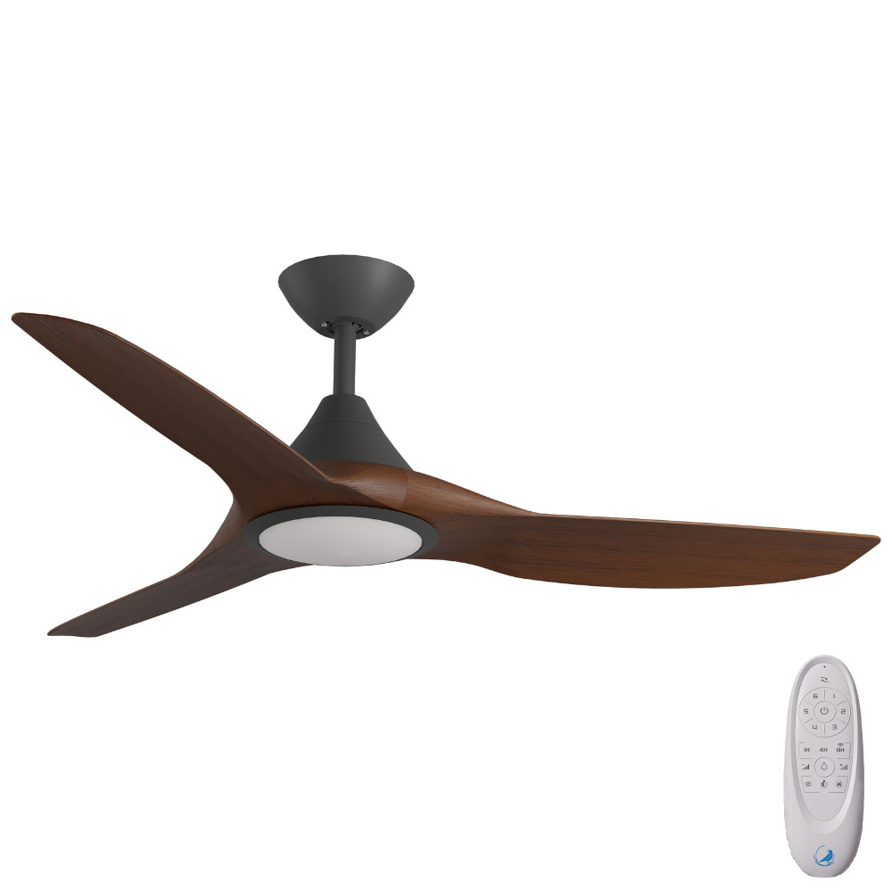 [W-CFADCF22LBL-KO] CloudFan SMART DC Ceiling Fan by Calibo with LED Light – Black with Koa Timber Style ABS Blades 48″