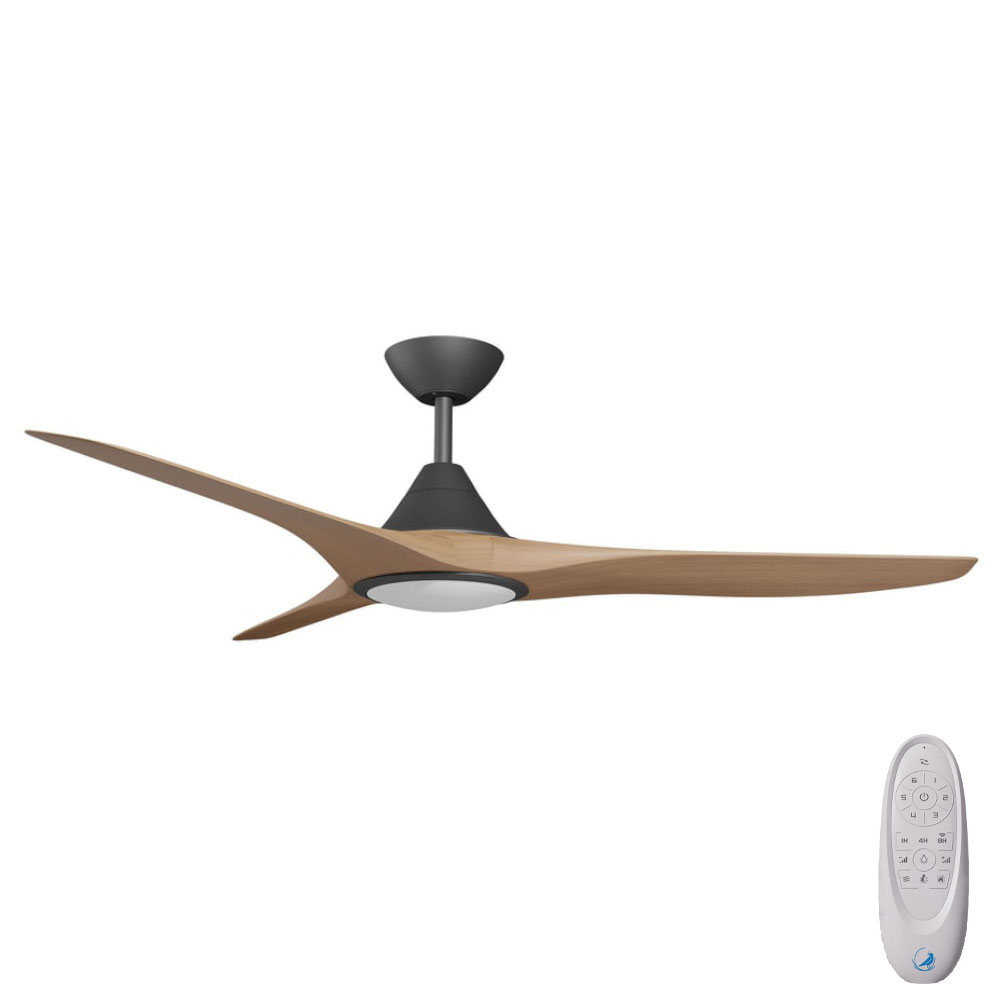 [W-CFADCF23LBL-TK] CloudFan SMART DC Ceiling Fan by Calibo with LED Light – Black with Teak Timber Styel ABS Blades 52″