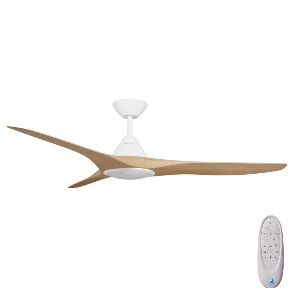 [W-CFADCF23LWH-BA] CloudFan SMART DC Ceiling Fan by Calibo with LED Light – White with Bamboo Timber Style ABS Blades 52″