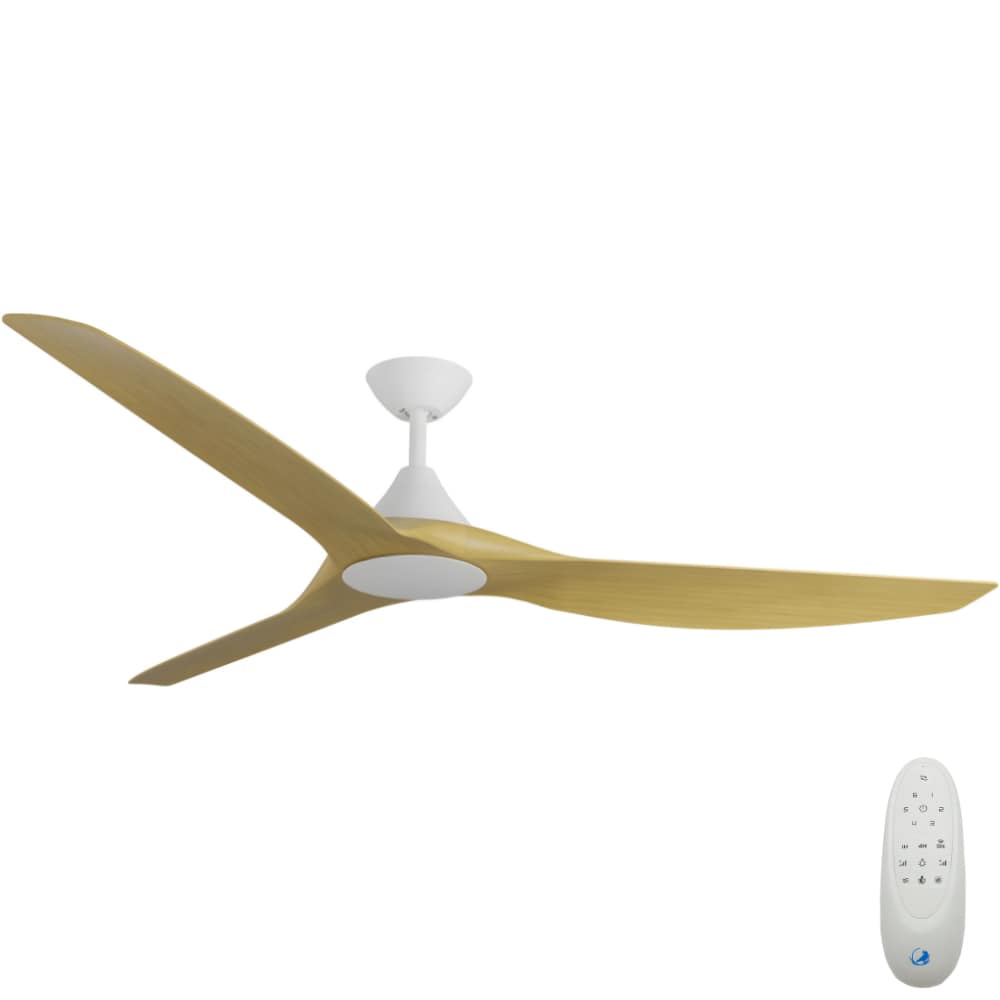 CloudFan SMART DC Ceiling Fan by Calibo – White with Bamboo Timber Style ABS Blades 72″