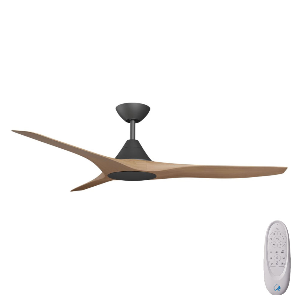 [W-CFADCF22BL-TK] CloudFan SMART DC Ceiling Fan by Calibo – Black with Teak Timber Style ABS Blades 48″