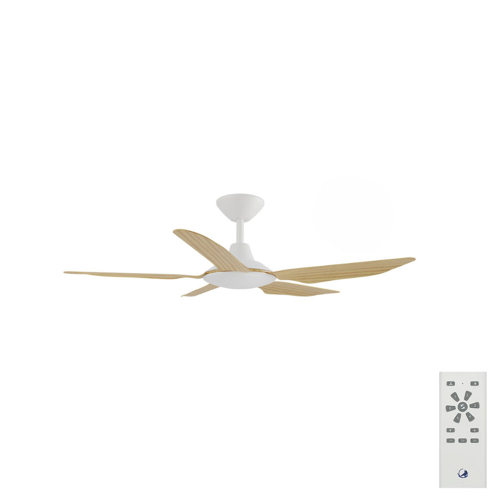 [W-CFADST1WH-BA] Storm DC Ceiling Fan by Calibo – White with Bamboo Timber Style ABS Blades 42″