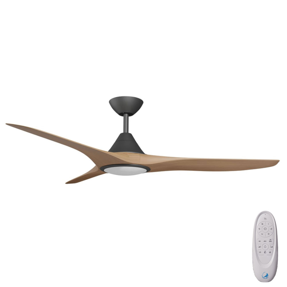 [W-CFADCF25LBL-TK] CloudFan SMART DC Ceiling Fan by Calibo with LED Light – Black with Teak Timber Style ABS Blades 60″