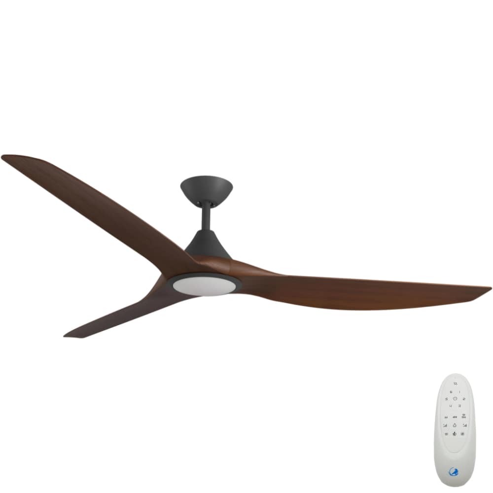 [W-CFADCF16LBL-KO] CloudFan SMART DC Ceiling Fan by Calibo with LED Light – Black with Koa Timber Style ABS Blades 72″