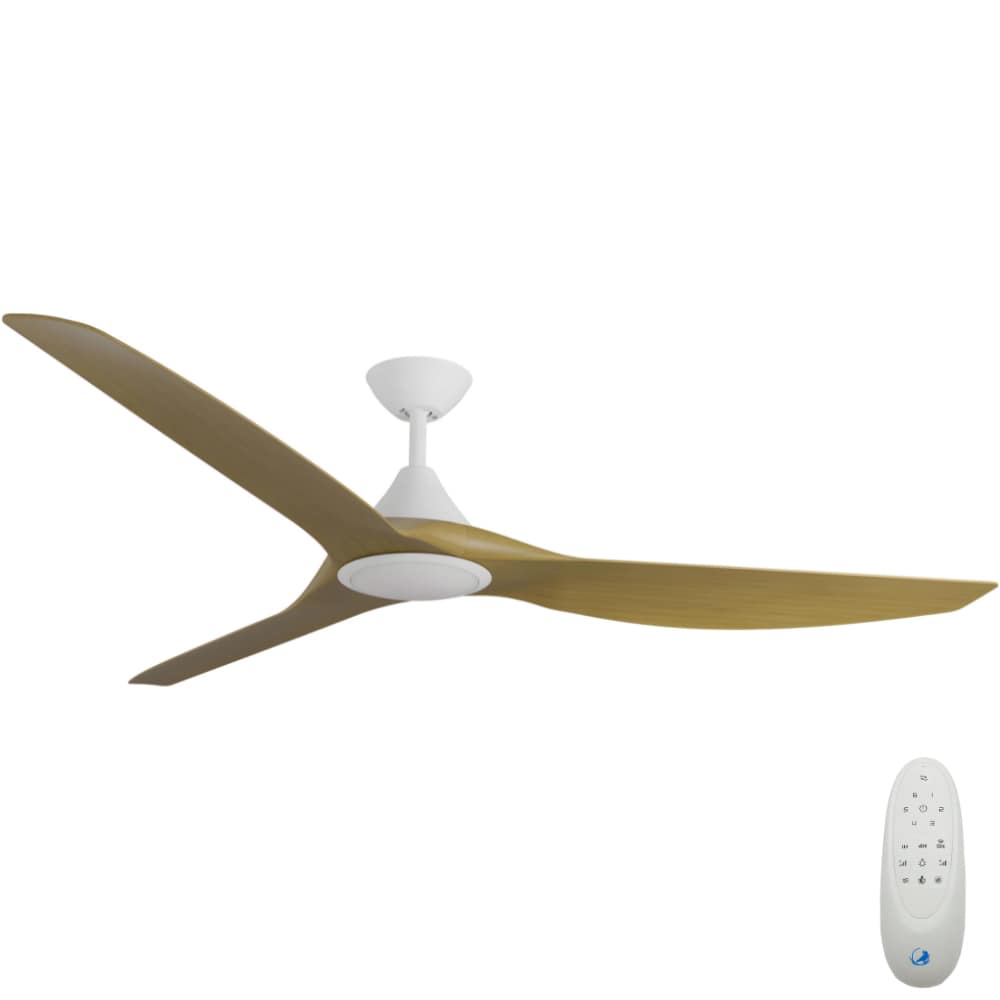 [W-CFADCF16LWH-TK] CloudFan SMART DC Ceiling Fan by Calibo with LED Light – White with Teak Timber Style ABS Blades 72″
