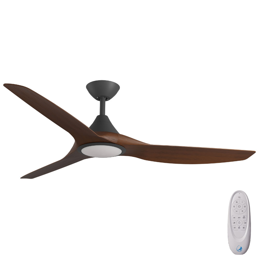 [W-CFADCF25LBL-KO] CloudFan SMART DC Ceiling Fan by Calibo with LED Light – Black with Koa Timber Style ABS Blades 60″