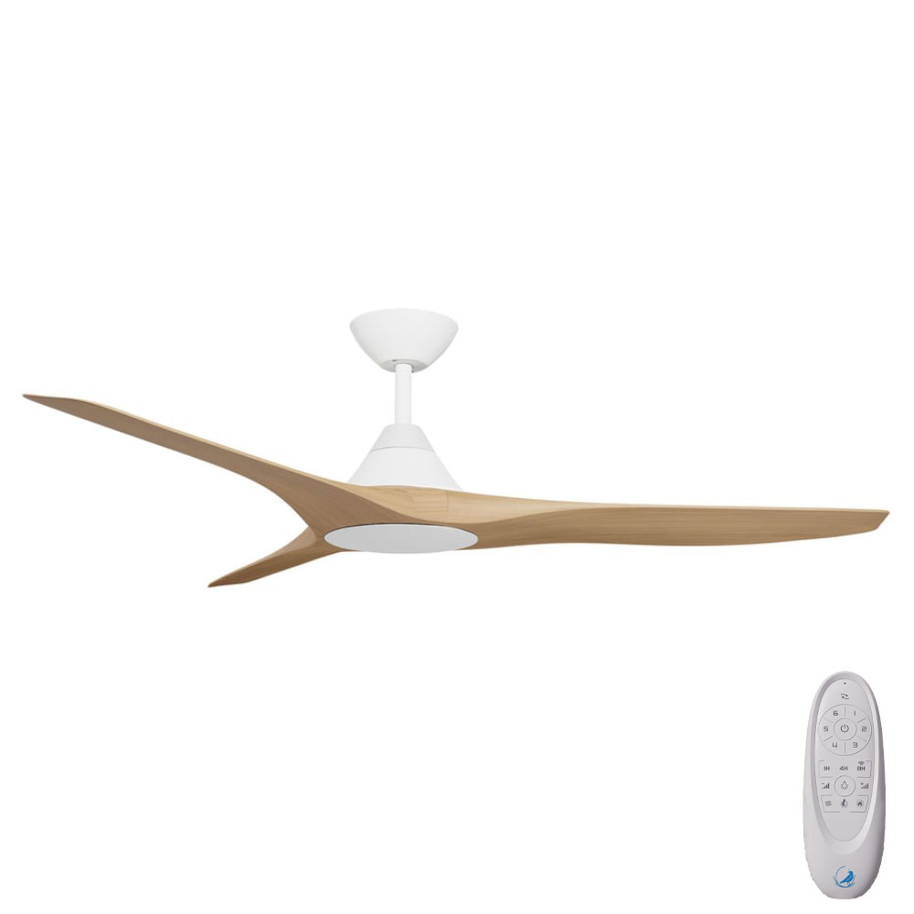 [W-CFADCF23WH-BA] CloudFan SMART DC Ceiling Fan by Calibo – White with Bamboo Timber Style ABS Blades 52″