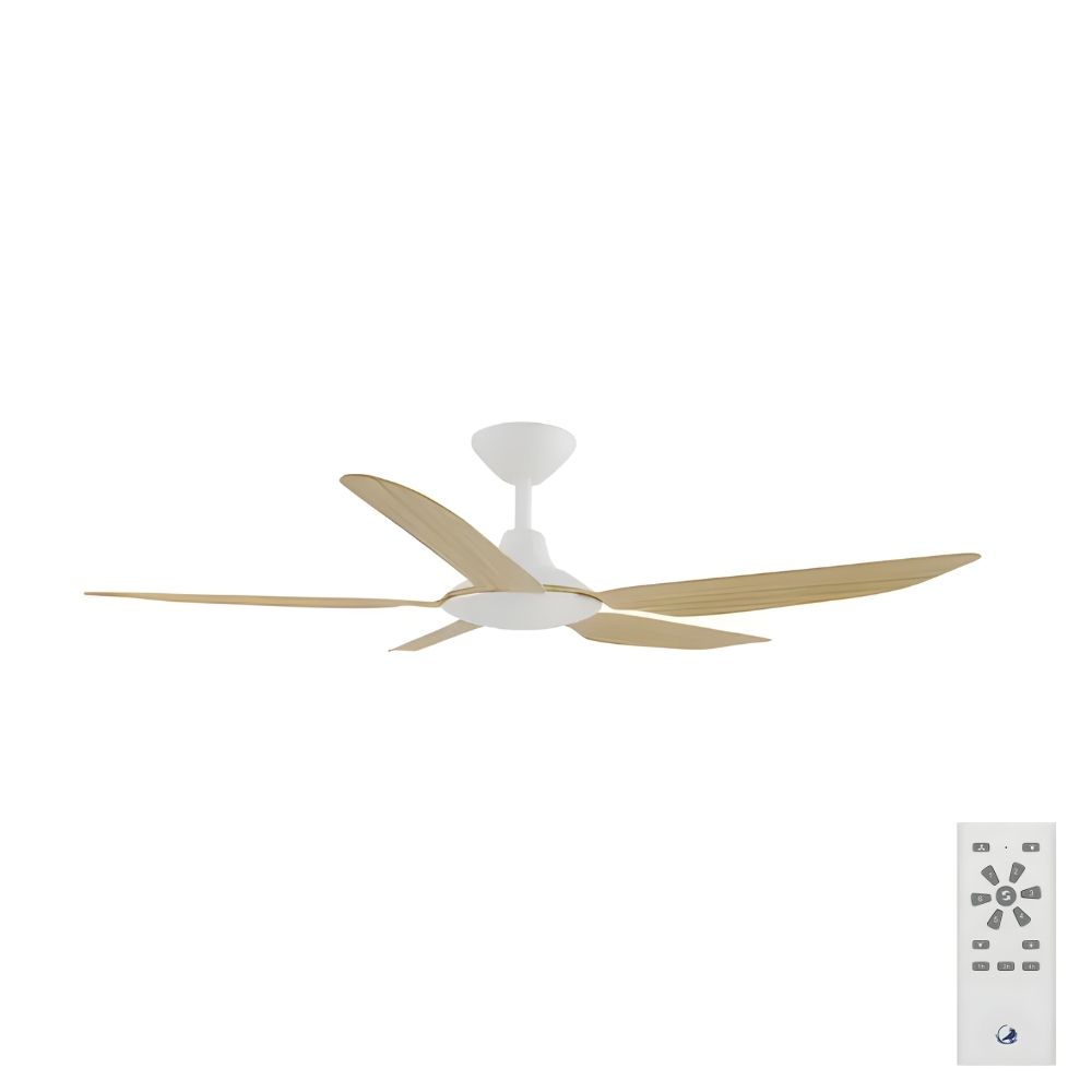 [W-CFADST2WH-BA] Storm DC Ceiling Fan by Calibo – White with Bamboo Timber Style ABS Blades 48″