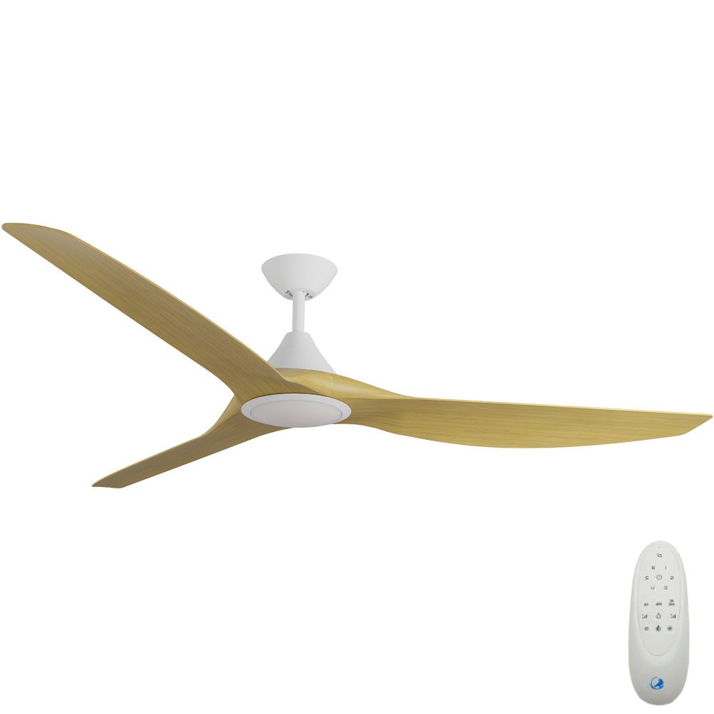 [W-CFADCF16LWH-BA] CloudFan SMART DC Ceiling Fan by Calibo with LED Light – White with Bamboo Timber Style ABS Blades 72″