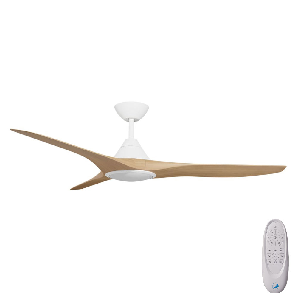 [W-CFADCF22LWH-BA] CloudFan SMART DC Ceiling Fan by Calibo with LED Light – White with Bamboo Timber Style ABS Blades 48″