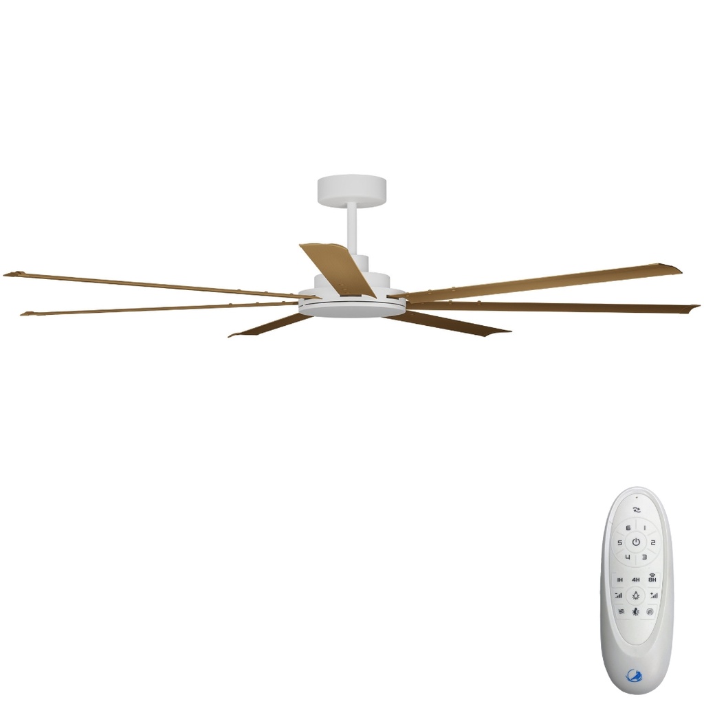 [CFADAS18WHT] Alula SMART DC Ceiling Fan by Calibo – White with Teak Blades 80″