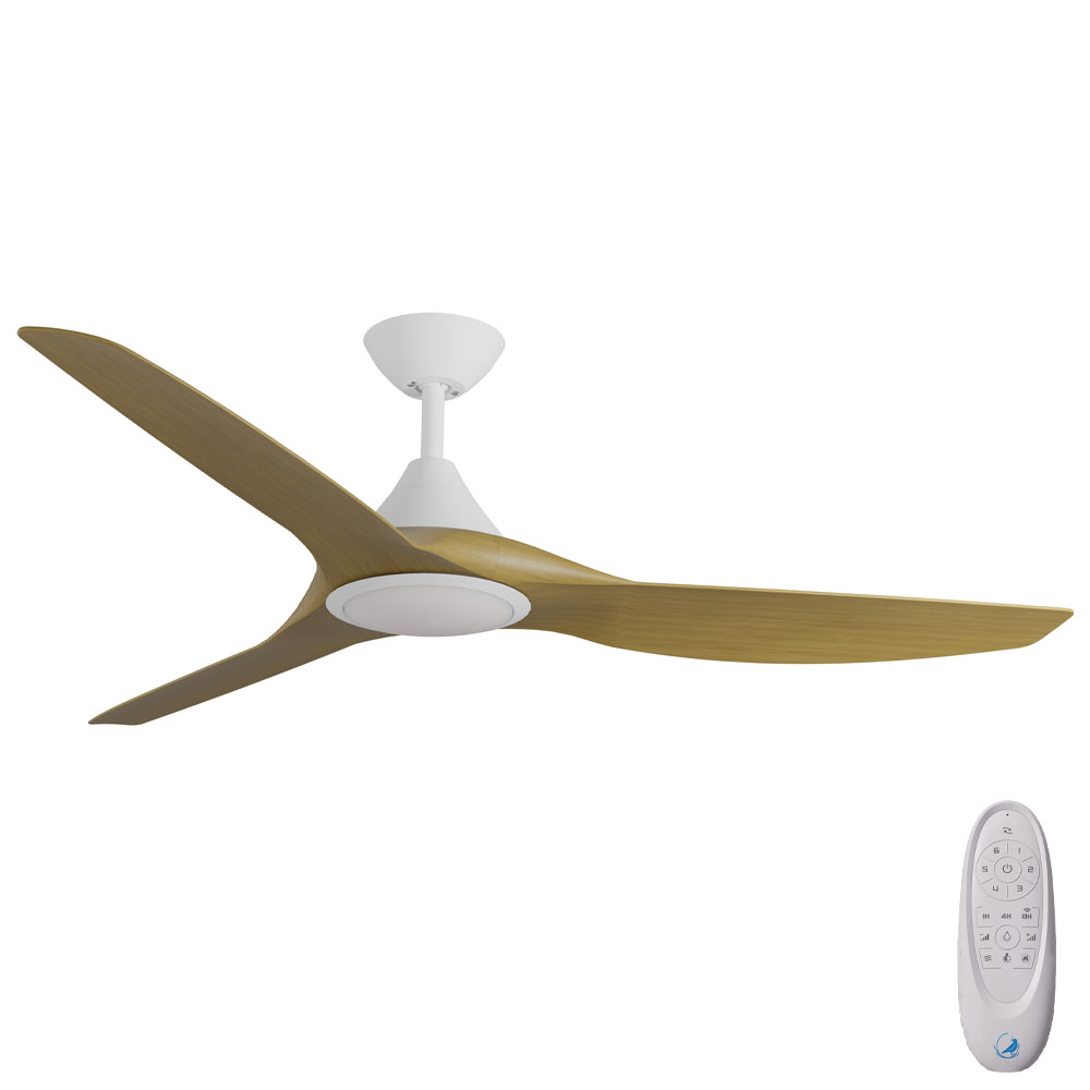 [W-CFADCF25LWH-TK] CloudFan SMART DC Ceiling Fan by Calibo with LED Light – White with Teak Timber Style ABS Blades 60″