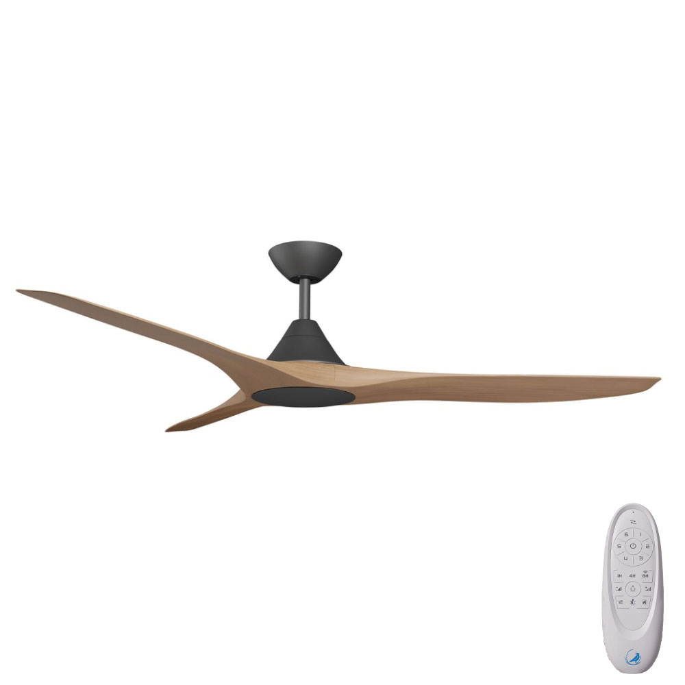 [W-CFADCF25BL-TK] CloudFan SMART DC Ceiling Fan by Calibo – Black with Teak Timber Style ABS Blades 60″