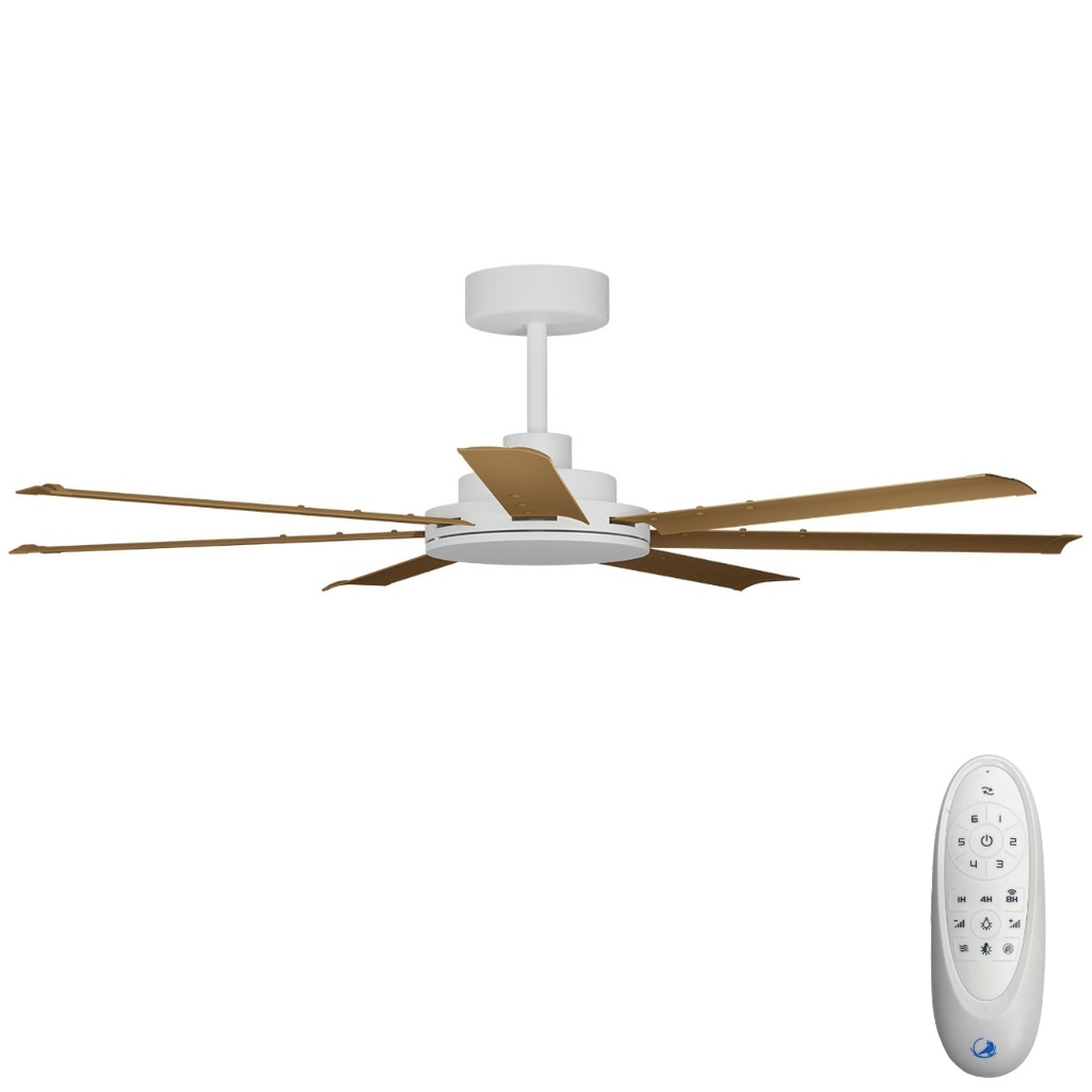 [CFADAS16WHT] Alula SMART DC Ceiling Fan by Calibo – White with Teak Blades 60″