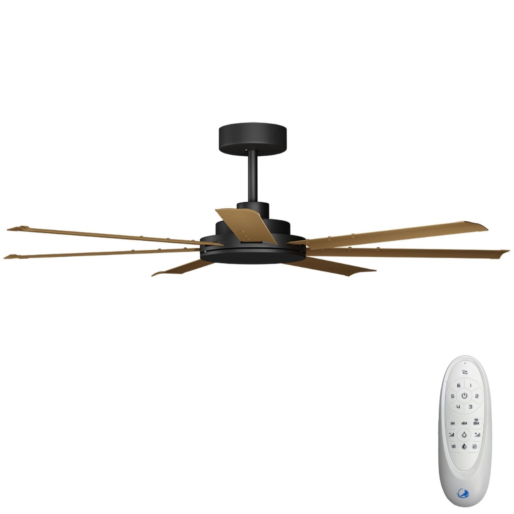 [CFADAS16BLT] Alula SMART DC Ceiling Fan by Calibo – Black with Teak Blades 60″