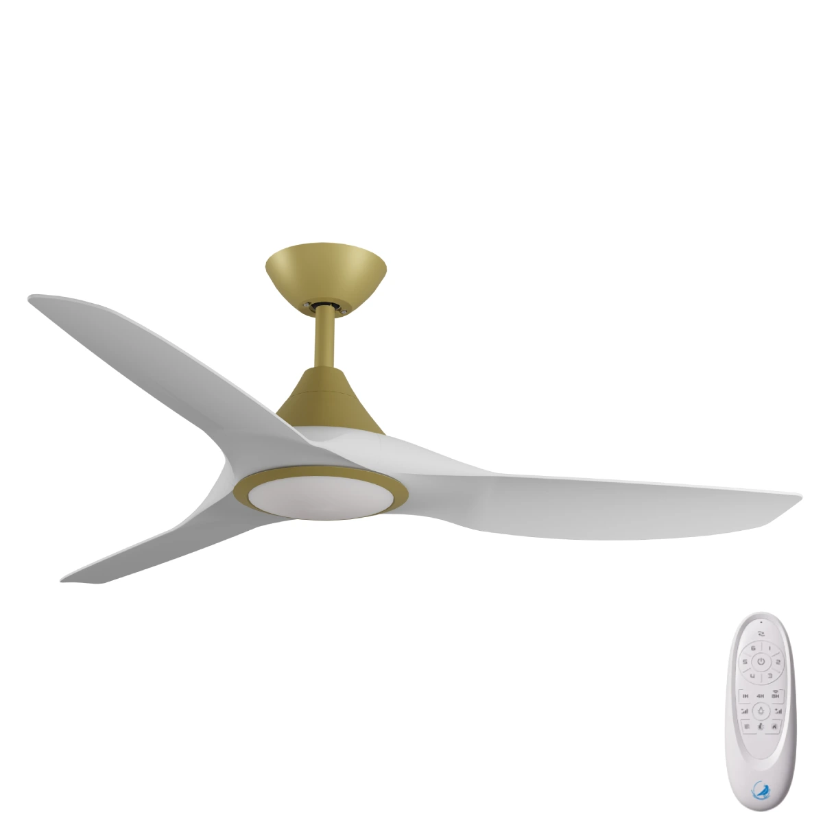 [W-CFADCF23LGD-WH] CloudFan DC SMART Ceiling Fan by Calibo with LED Light – Gold with White Blades 52″