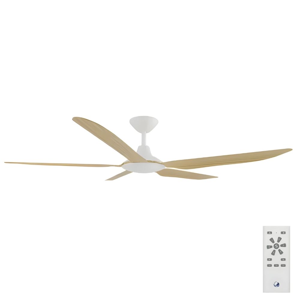 [W-CFADST4WH-BA] Storm DC Ceiling Fan by Calibo – White with Bamboo Timber Style ABS Blades 56″