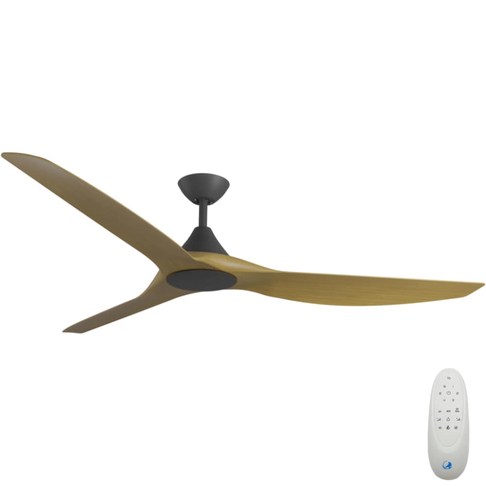 [W-CFADCF16BL-TK] CloudFan SMART DC Ceiling Fan by Calibo – Black with Teak Timber Style ABS Blades 72″