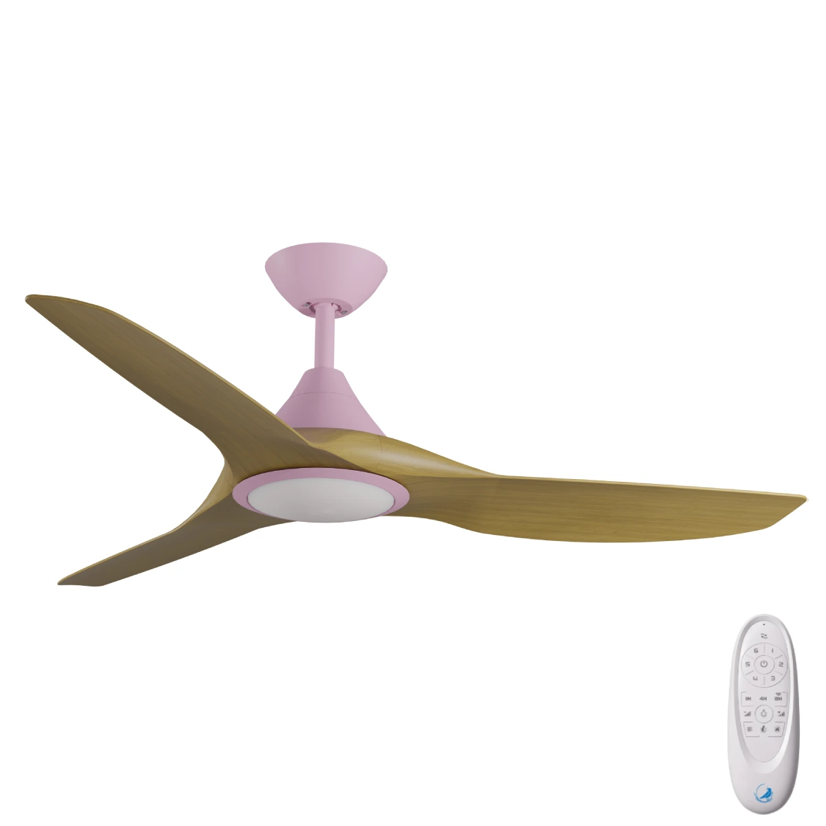 [W-CFADCF23LPK-TK] CloudFan DC SMART Ceiling Fan by Calibo with LED Light – Pink with Teak Timber Style ABS Blades 52″