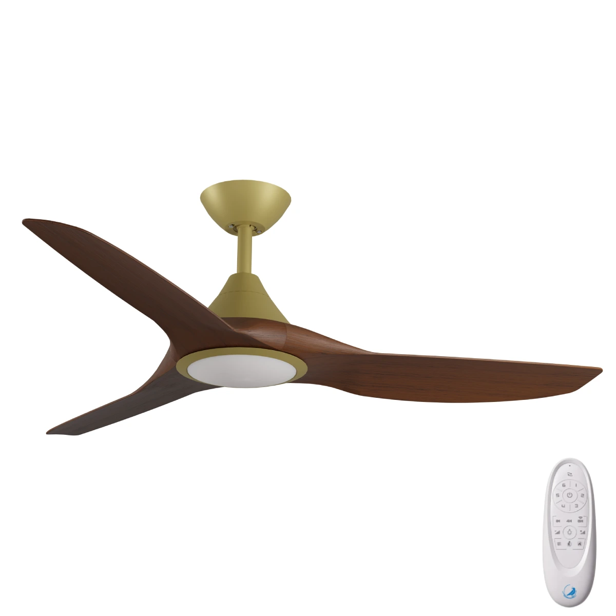 [W-CFADCF23LGD-KO] CloudFan DC SMART Ceiling Fan by Calibo with LED Light – Gold with Koa Timber Style ABS Blades 52″