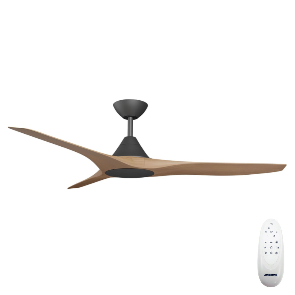 [W-CFADCF23BL-TK] CloudFan SMART DC Ceiling Fan by Calibo – Black with Teak Timber Style ABS Blades 52″
