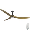 CloudFan SMART DC Ceiling Fan by Calibo with LED Light – Black with Teak Timber Style ABS Blades 72″
