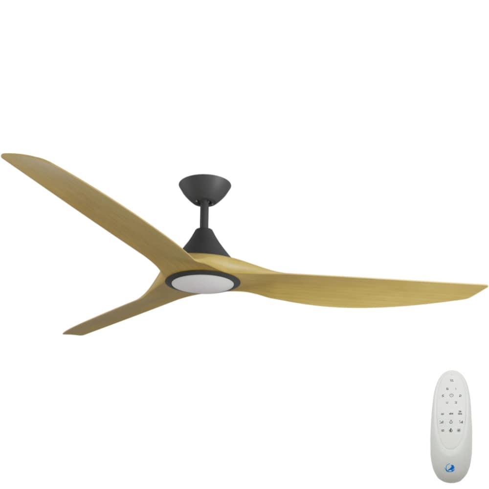 [W-CFADCF16LBL-BA] CloudFan SMART DC Ceiling Fan by Calibo with LED Light – Black with Bamboo Timber Style ABS Blades 72″