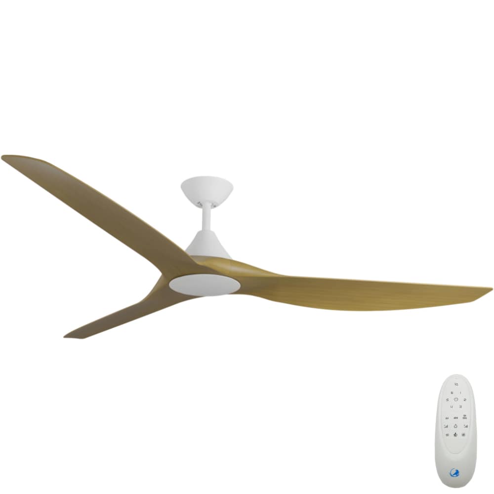 [W-CFADCF16WH-TK] CloudFan SMART DC Ceiling Fan by Calibo – White with Teak Timber Style ABS Blades 72″