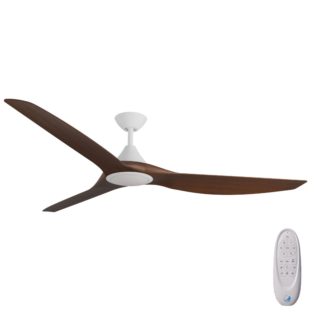 [W-CFADCF25LWH-KO] CloudFan SMART DC Ceiling Fan by Calibo with LED Light – White with Koa Blades 60″