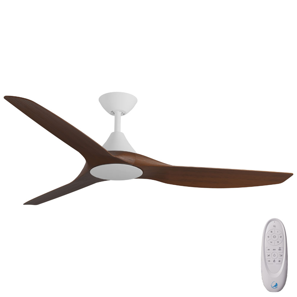 [W-CFADCF25WH-KO] CloudFan SMART DC Ceiling Fan by Calibo – White with Koa Timber Style ABS Blades 60″