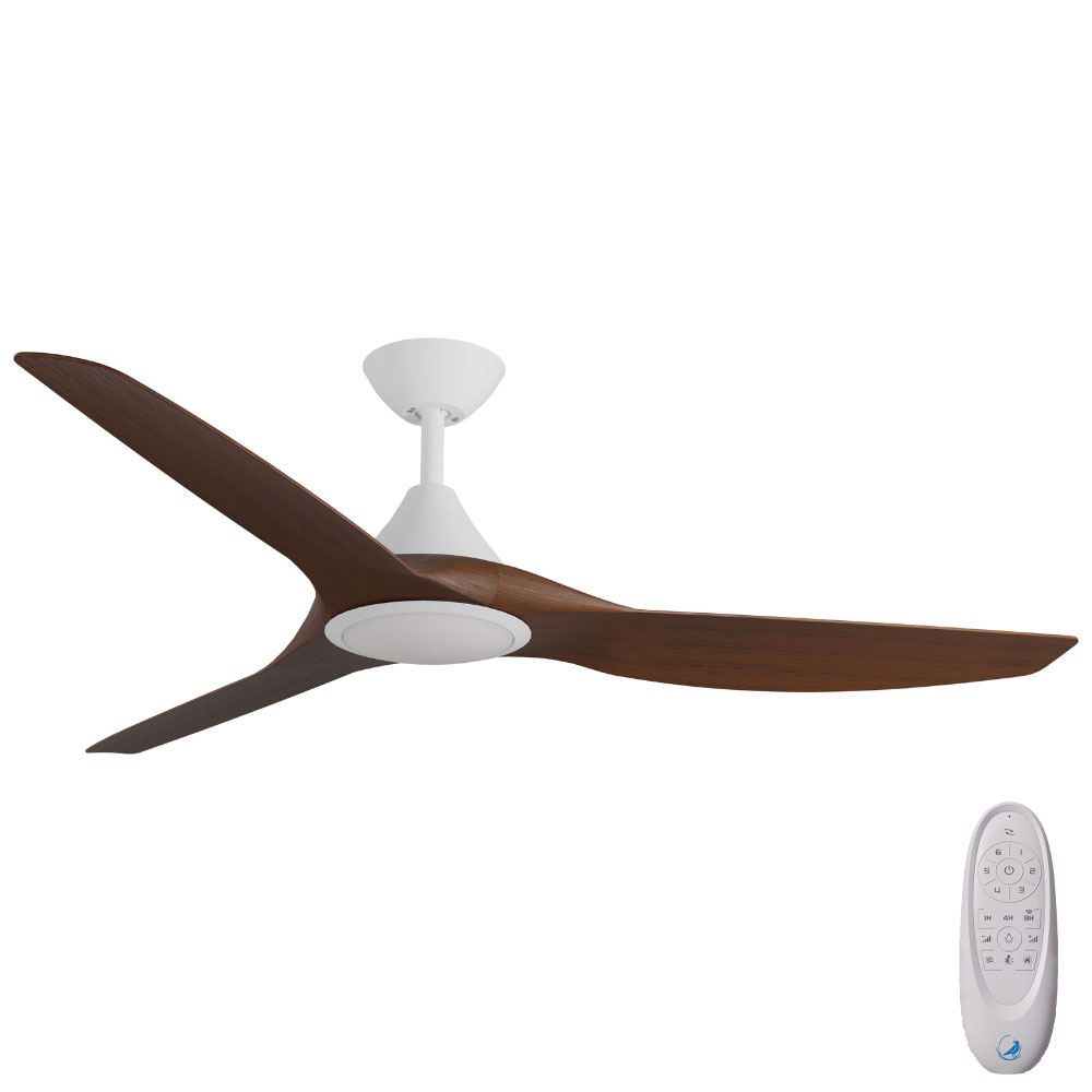 [W-CFADCF23LWH-KO] CloudFan SMART DC Ceiling Fan by Calibo with LED Light – White with Koa Timber Style ABS Blades 52″