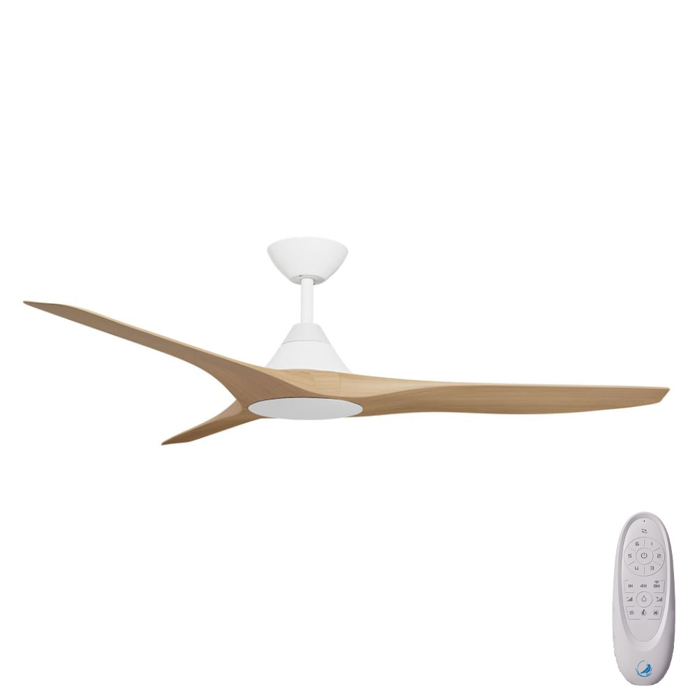 [W-CFADCF22WH-BA] CloudFan SMART DC Ceiling Fan by Calibo – White with Bamboo Timber Style ABS Blades 48″
