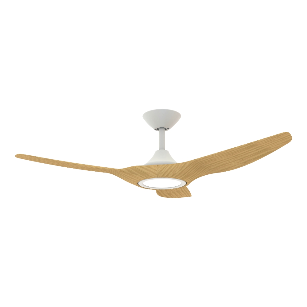 [W-CFDOST12WHOK-LED] Strike DC Ceiling Fan by Domus with LED Light – White with Oak Timber Style ABS Blades 48″