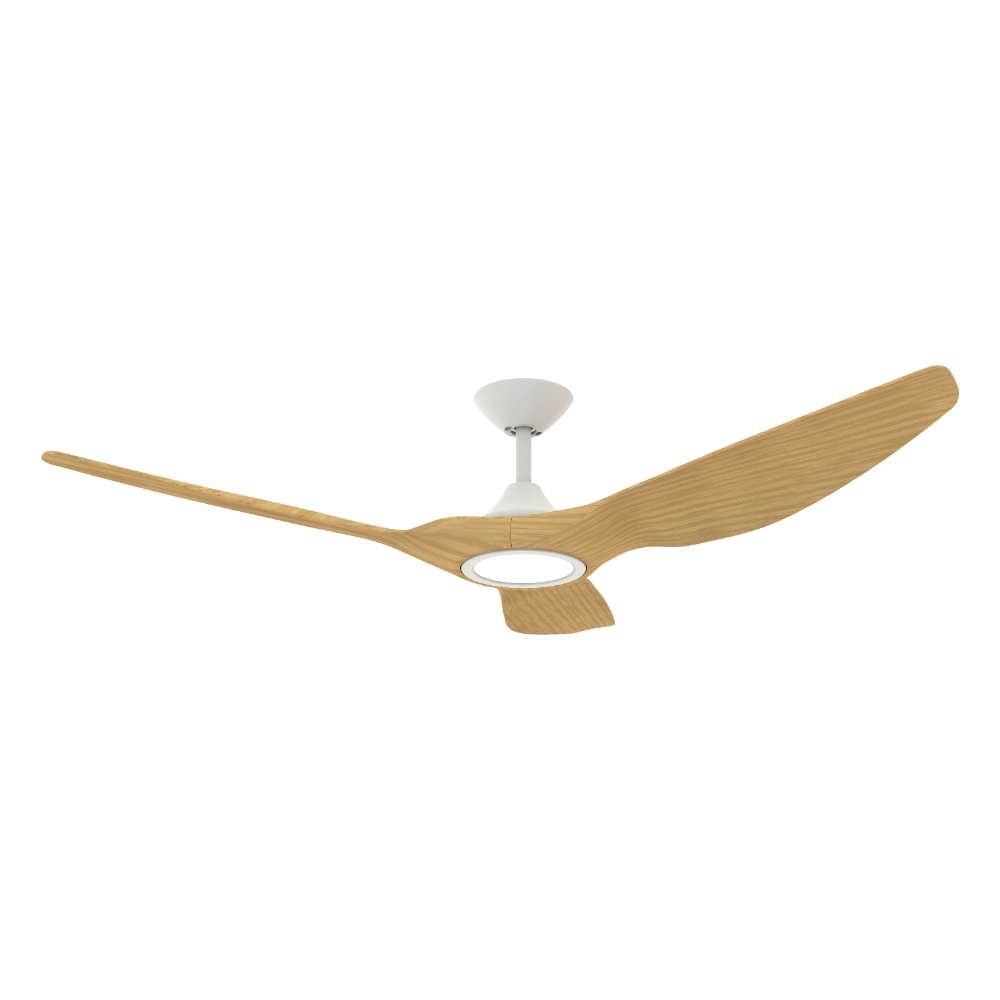 [W-CFDOST15WHOK-LED] Strike DC Ceiling Fan by Domus with LED Light – White with Oak Timber Style ABS Blades 60″