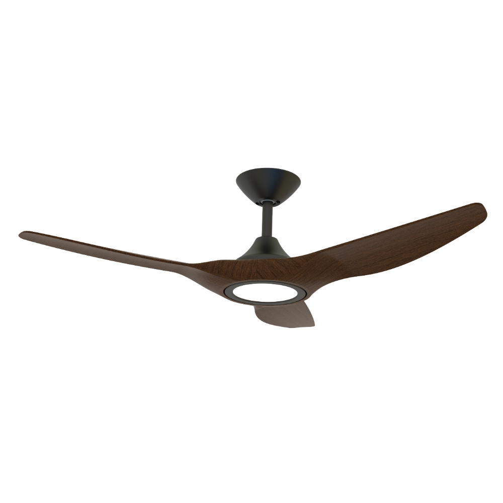 [W-CFDOST12BLWN-LED] Strike DC Ceiling Fan by Domus with LED Light – Black with Walnut Timber Style ABS Blades 48″