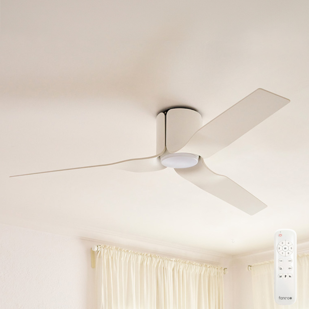 [W-CFFCFL13L-WH] Flow DC Ceiling Fan by Fanco with LED Light – White 52″