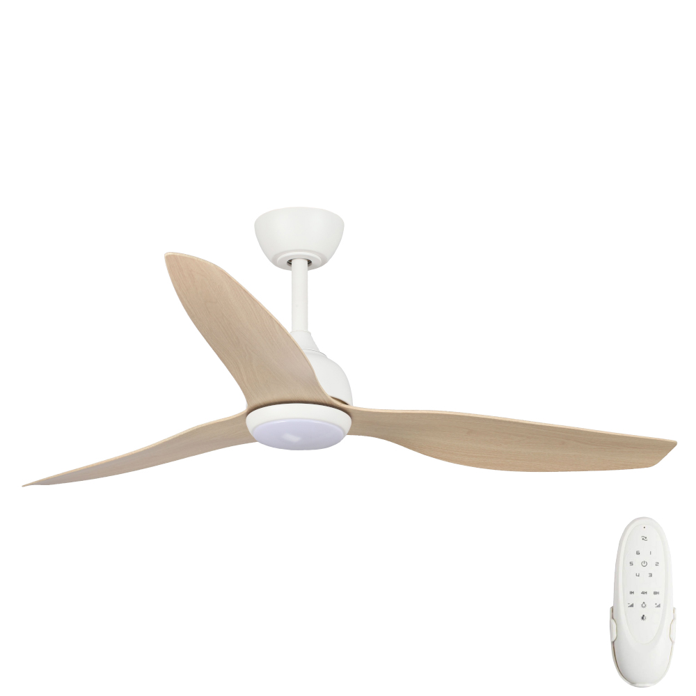 Eco Style DC Ceiling Fan by Fanco with LED Light – White with Beechwood Timber Style ABS Blades 52″